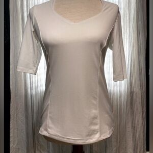 Grace brand white 3/4 sleeve top, small, stretch and fit